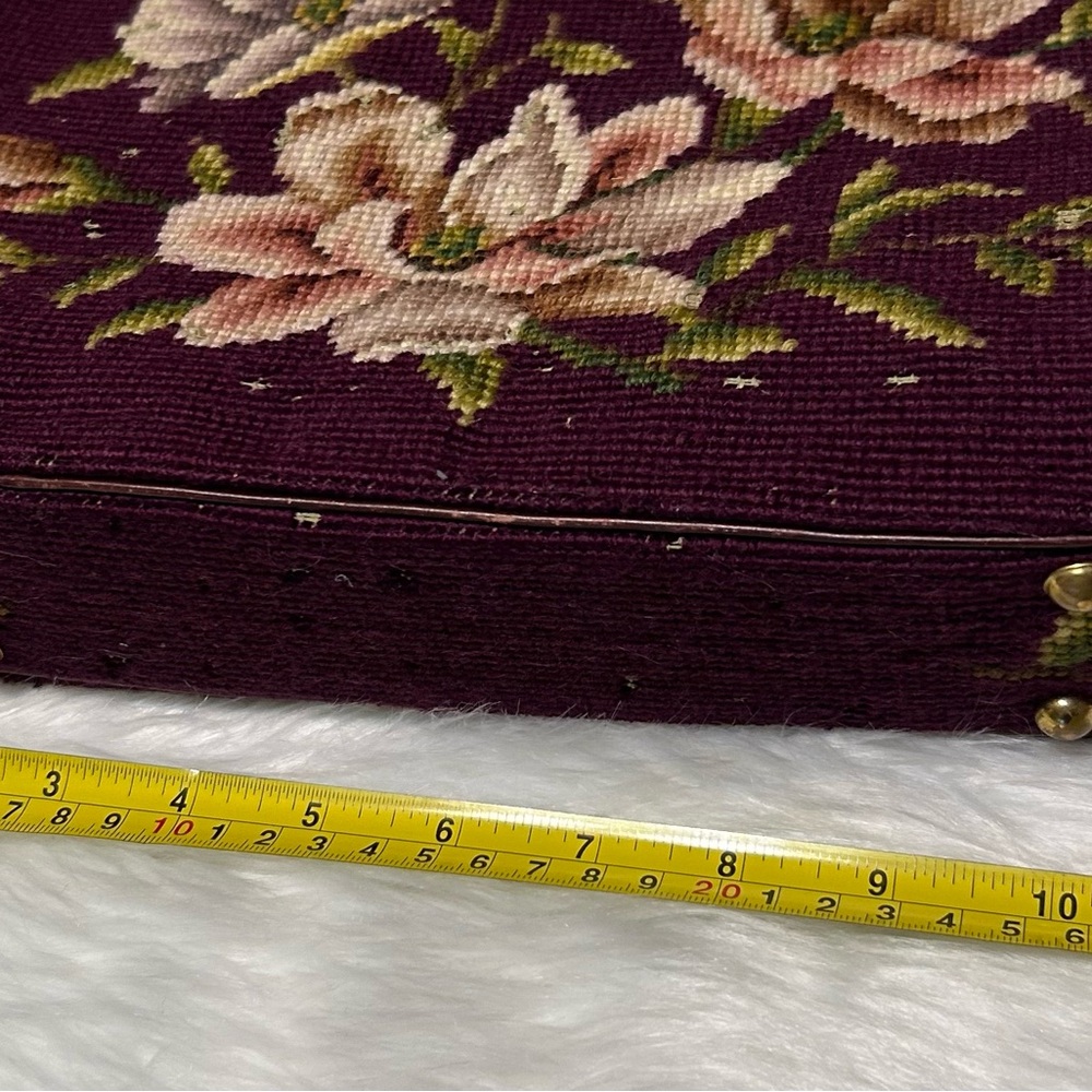 1950’s Style Vintage Needlepoint Floral Embroidered Burgundy Handbag - Picture 11 of 12